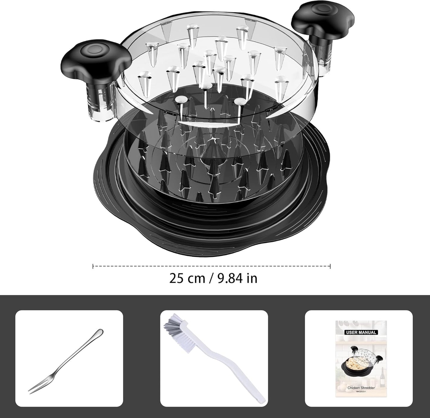 Large Chicken Shredder Tool with Twist Action and Clear Visible Lid