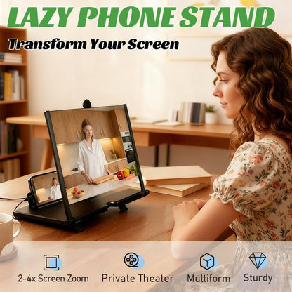 12" Phone Screen Magnifier 2-4X, HD Mobile Phone Video Amplifier with Foldable Stand