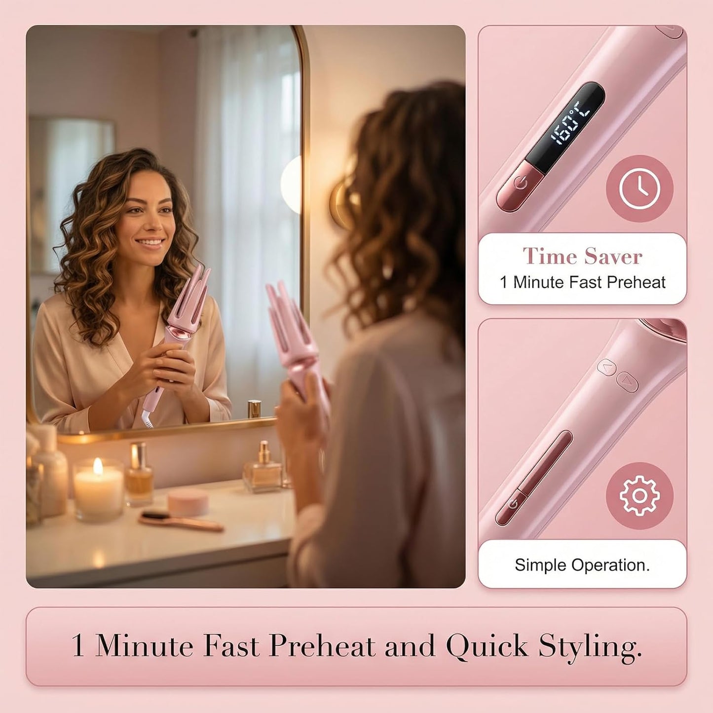 Automatic Hair Curler Ceramic Curling Iron, One-Button Auto Rotating Curling Wand