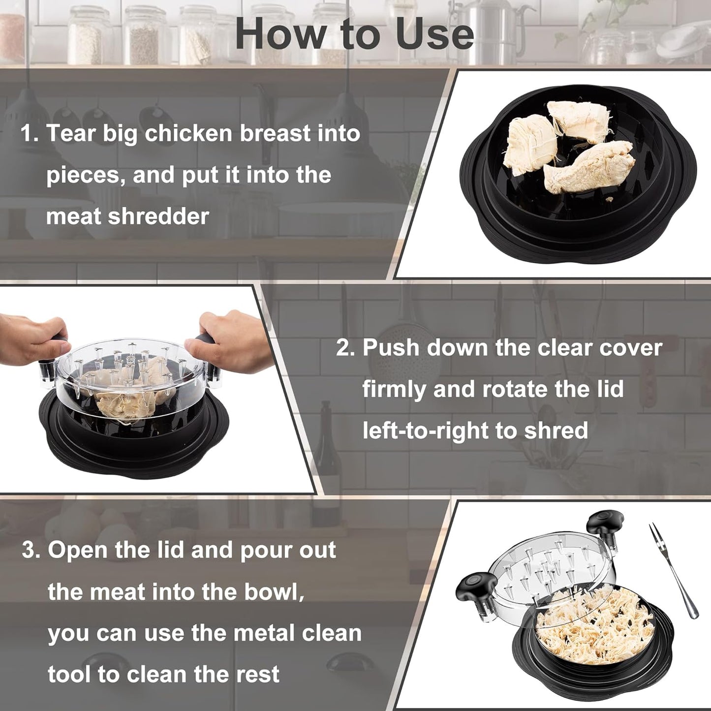 Large Chicken Shredder Tool with Twist Action and Clear Visible Lid