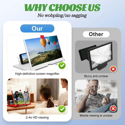 12" Phone Screen Magnifier 2-4X, HD Mobile Phone Video Amplifier with Foldable Stand